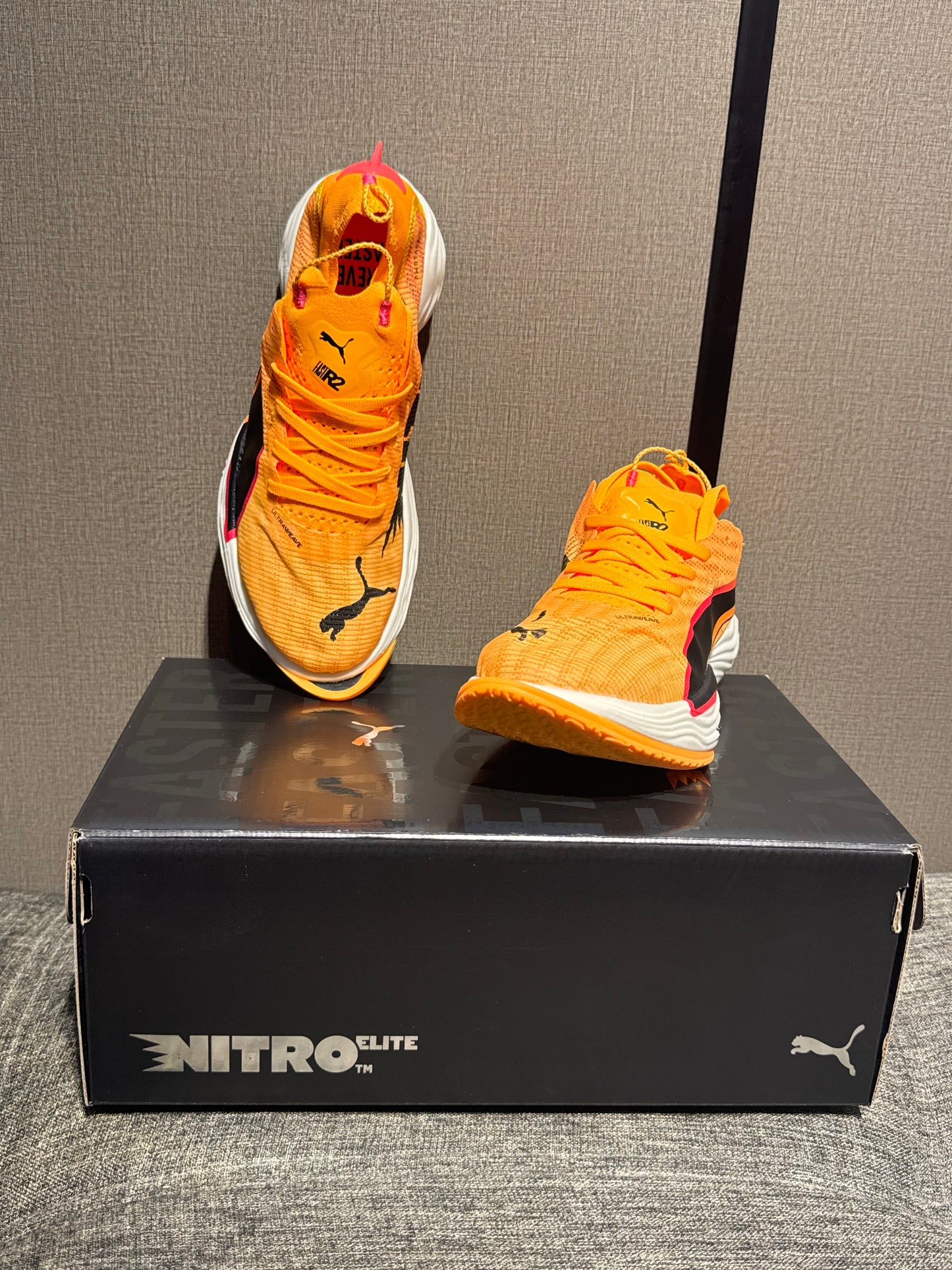 Puma Fast-R Nitro Elite 2 running shoes in the Sun Stream/Sunset Glow/Puma White