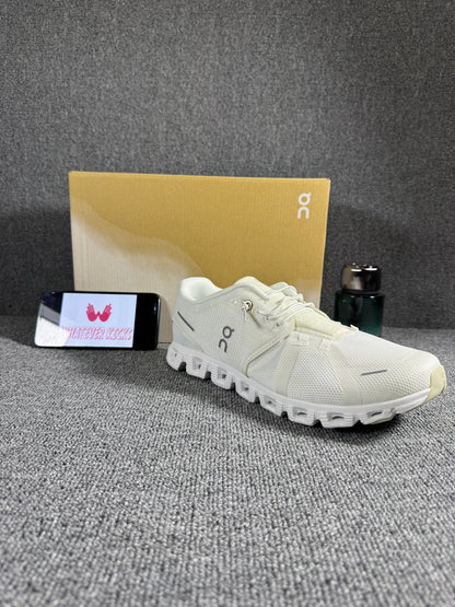 On Cloud 5 unisex training and running shoes in all white