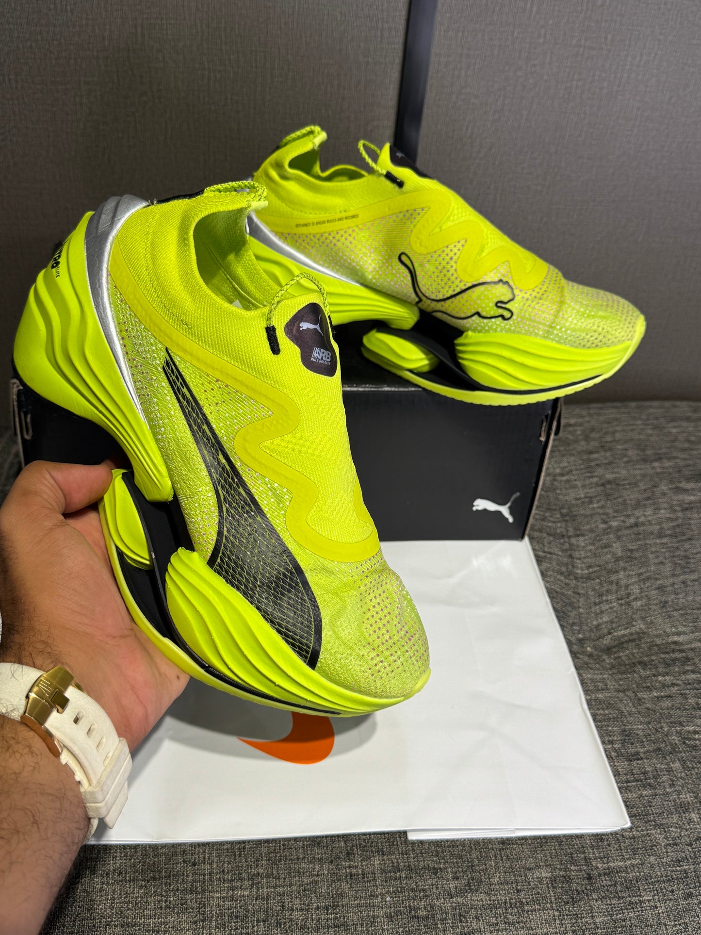 Puma Fast-RB Nitro Elite running shoes in the 'Lime Pow'