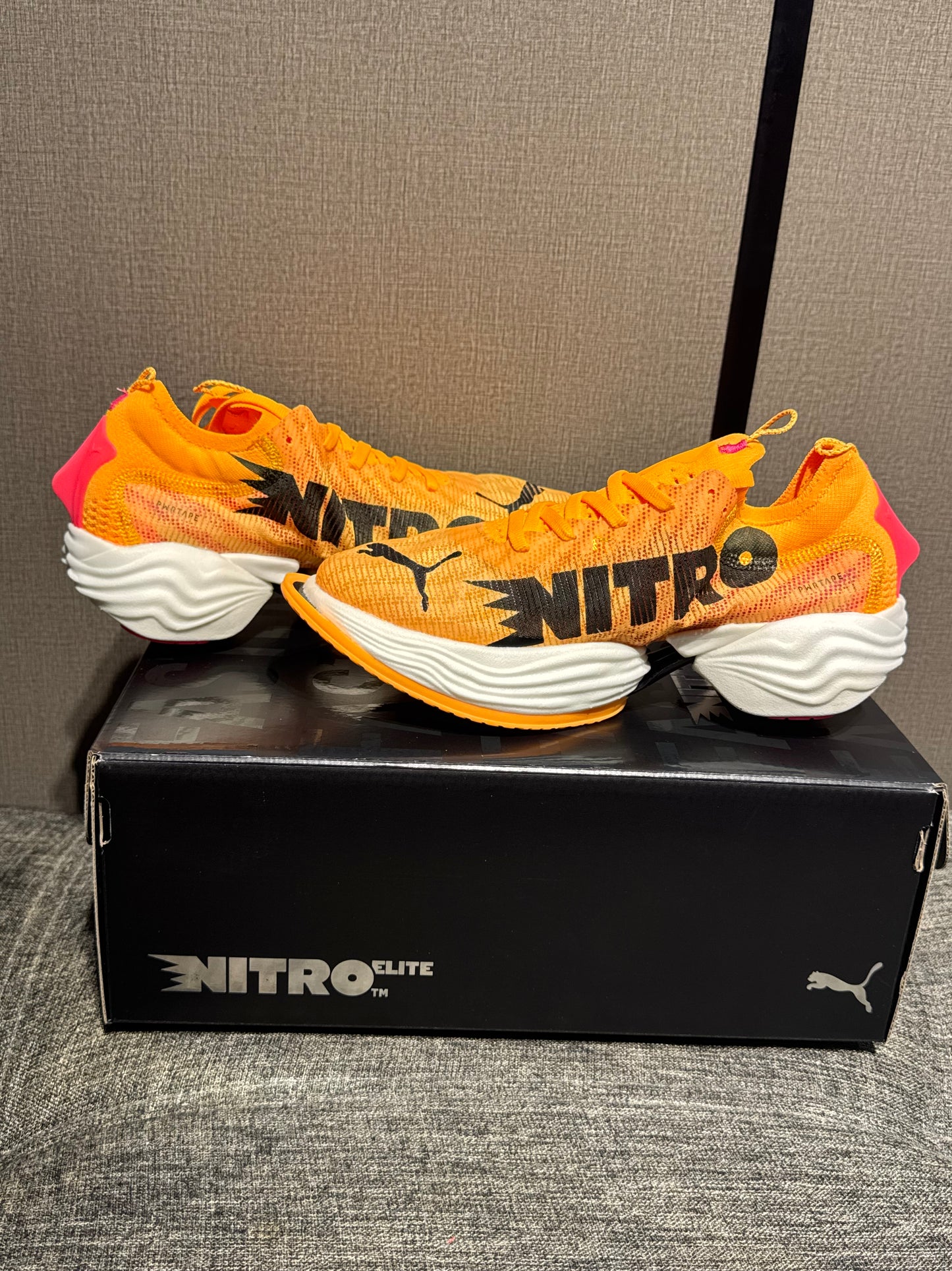 Puma Fast-R Nitro Elite 2 running shoes in the Sun Stream/Sunset Glow/Puma White