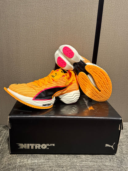 Puma Fast-R Nitro Elite 2 running shoes in the Sun Stream/Sunset Glow/Puma White