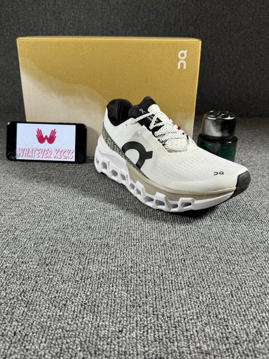 On Cloudmonster 2 running shoes in the White/Frost