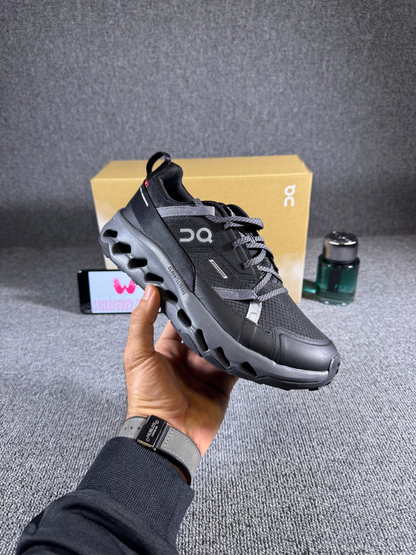 On Running Cloudhorizon Waterproof shoe in the black and eclips