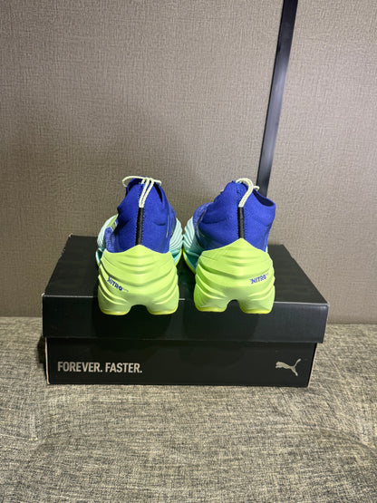 Puma Fast RB Nitro Elite running shoes in a blue and lime