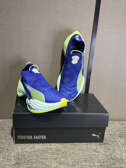 Puma Fast RB Nitro Elite running shoes in a blue and lime